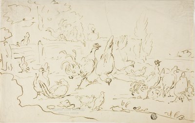 庭の鶏とにわとり 作： ギリス・クラース。デ・ホンデコーター