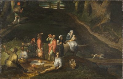 Paysage avec la Sainte Famille - 聖家族のいる風景」モスタールト、ジリス（1534-1598）作。木に油彩 作： Gillis Mostaert