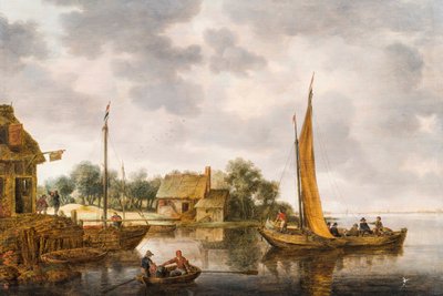 フェリーのある川の風景、1640年代頃（パネルに油彩） 作： Gillis Peeters