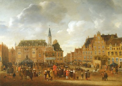 ハールレムの市庁舎のバルコニーからの1648年のミュンスター平和条約の発表 作： Gillis Rombouts
