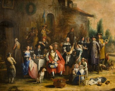 宿屋の外で狩りの宴 作： Gillis van (follower of) Tilborgh