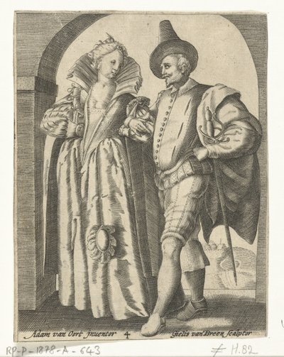1590 年から 1600 年の流行に合わせて着飾った男女 作： Gillis van Breen