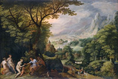 「パリスの審判」が表された山岳風景 作： ギリス・ファン・コニンシュルー