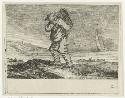 漁師のいる砂丘の風景 Jan Percelles による Verscheyden ビーチと水のシーン (シリーズ タイトル) 作： Gillis van Scheyndel (I)