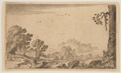 部分的に開けた丘陵地帯の川（『12の風景』より 作： Gillis van Scheyndel