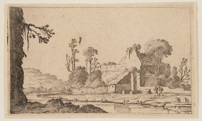 川沿いの牧場に姿を変えた廃墟（『12の風景』より 作： Gillis van Scheyndel