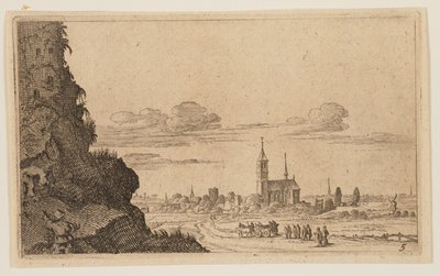 岩を登って遺跡に向かう二人の男（『12の風景』より 作： Gillis van Scheyndel