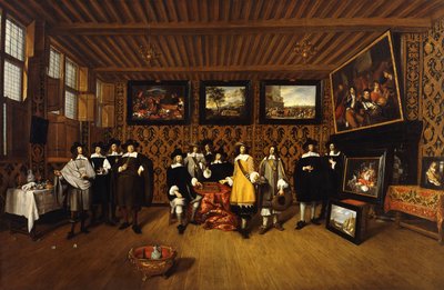 インテリアの12人の紳士のグループポートレート、166- 作： Gillis van Tilborgh