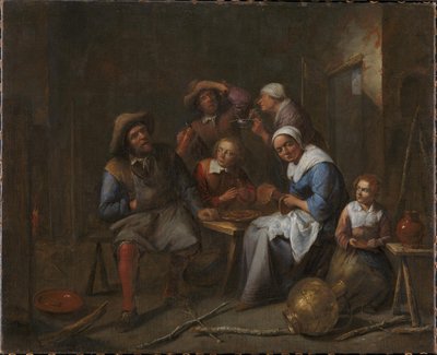 職人と農民が食べたり飲んだりするインテリア 作： Gillis van Tilborgh
