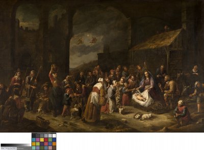羊飼いの崇拝（キャンバスに油彩） 作： Gillis van Tilborgh