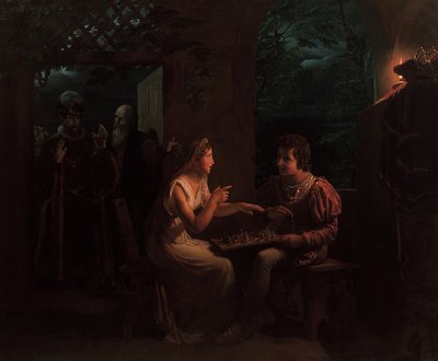 チェスをするフェルディナンドとミランダ、1822年。 作： Gillot Saint Evre