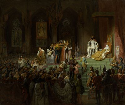 コインブラ大聖堂での死んだイネス・デ・カストロの戴冠式、1827～1828年。 作： Gillot Saint Evre