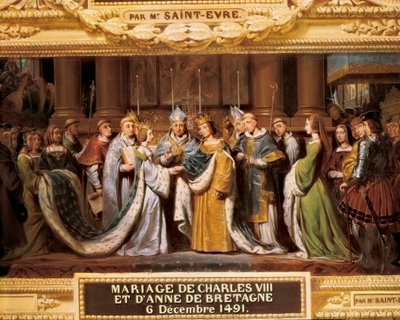 フランス王シャルル8世（1470-1498）とアンヌ・ド・ブルターニュ（1477-1514）の結婚（1491年12月6日）。 作： Gillot Saint Evre