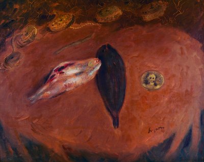 靴底とコインのある静物画 作： Gino  Bonichi