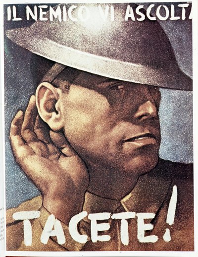 沈黙、敵の耳を傾ける) - イタリアのプロパガンダ ポスター、1942 年版 イラスト ジーノ ボッカシレ (1901-1952) 作： Gino Boccasile