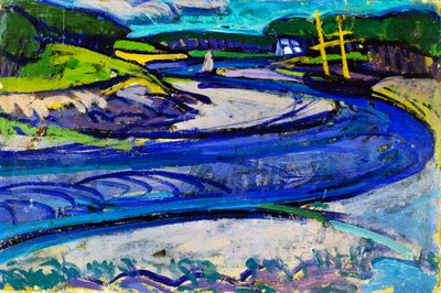 ジノ・ロッシ（1884-1947）作「イギリスの運河」、油彩・紙・キャンバス、20x30cm。イタリア、20世紀 作： Gino Rossi