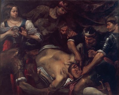 ペリシテ人がサムソンの目を掘り起こす 作： Gioacchino Assereto