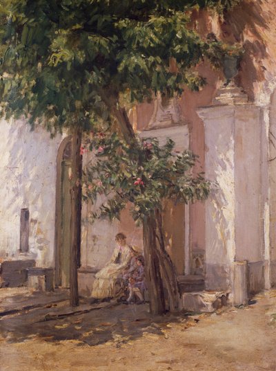 ジョアッキーノ・トーマ（1836-1893）の「ヴィラ・ガルゾーニ」（絵画）。 作： Gioacchino Toma