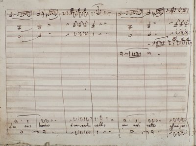 セビリアの理髪店でのラカルンニアe un venticello ariaの楽譜（紙にインク） 作： Gioachino Rossini