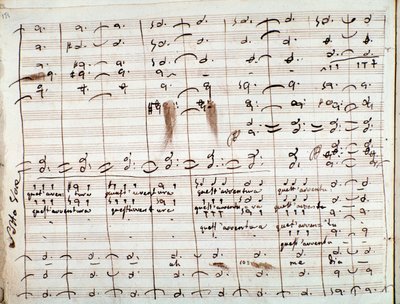 セビリアの理髪店でのQuestavventura ariaの楽譜（紙にインク） 作： Gioachino Rossini