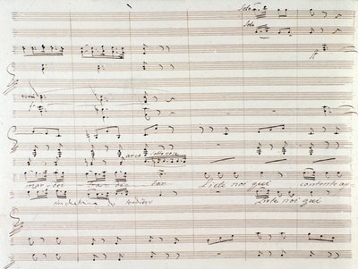 ジョアッキーノ・ロッシーニが手書きで修正した「オリ公爵」の楽譜のページ 作： Gioachino Rossini
