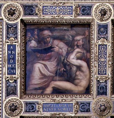 チンクエチェント・サロンの天井に描かれたムジェッロ地方のアレゴリー 作： Giorgio (and workshop) Vasari