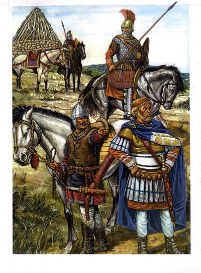 野蛮人：フン族の戦士、ゴート族の戦士、ローマ兵士 作： ジョルジオ アルベルティーニ