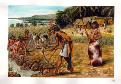 エジプト古代の儀式：ナイル川の氾濫の時の儀式、前時代エジプト、紀元前3千年紀。 作： ジョルジオ アルベルティーニ