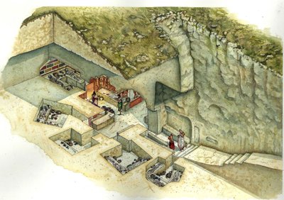 エトルリア文明：フランソワ・ド・ヴルチ墓の復元と切断。紀元前3世紀 イタリア 作： ジョルジオ アルベルティーニ