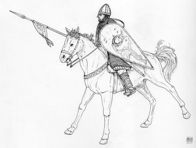 中世：11世紀のノルマン騎士。 作： ジョルジオ アルベルティーニ