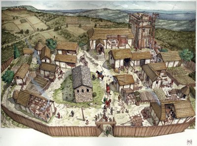 中世：10世紀のイタリアの村の航空写真 作： ジョルジオ アルベルティーニ