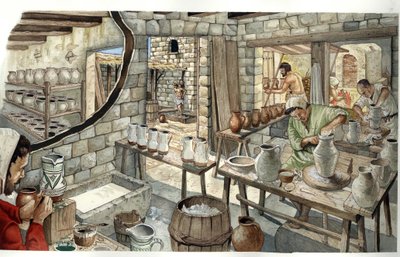 中世：14世紀の陶芸家と陶芸家の工房の様子。 作： ジョルジオ アルベルティーニ