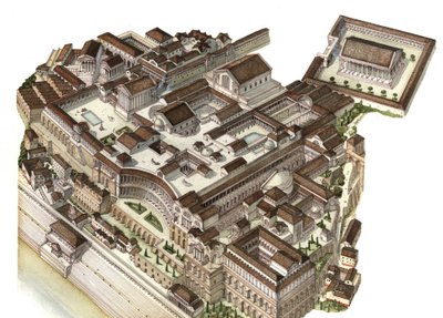 古代ローマ：4世紀にパラティーノ山を再建し、歴代の皇帝（アウグストゥス、ネロ、セビリア・セプティム）がそれぞれの宮殿を建てた。ローマ イタリア 作： ジョルジオ アルベルティーニ
