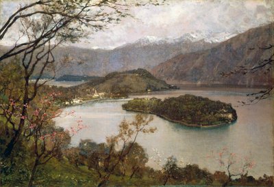 コモ湖、コマチーナ島の眺め」ジョルジオ・ベローニ（1861-1944）作、油彩・キャンバス、69.5x100cm 作： Giorgio Belloni