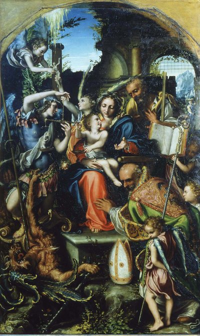 大天使聖ミカエルと魂を争う悪魔、聖ベルンハルトと聖家族 作： Giorgio Gandini del Grano