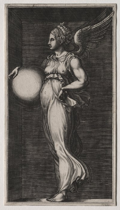 1560年代中頃、球を持っている寓話的な人物。 作： Giorgio Ghisi