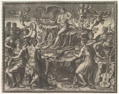 アポロとミューズ、ca。 1557。 作： Giorgio Ghisi