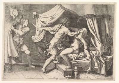 シーンを目撃している左の僕であるルクレティアを襲うターキン。 1540年。 作： Giorgio Ghisi