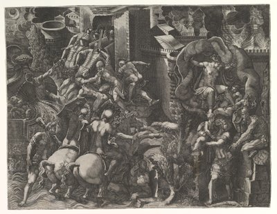 1540年代半ばのトロイの堕落とアイネイアスの脱出。 作： Giorgio Ghisi