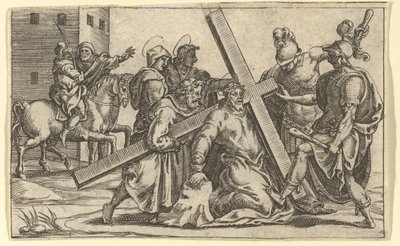 悲しみの聖母：十字架を背負ったキリスト、1575年までに取り囲まれた9つの周囲の区画の1つ。 作： Giorgio Ghisi