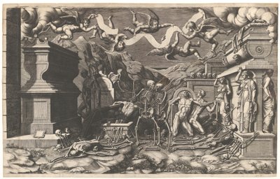エゼキエルのビジョン、墓から出てくる死体と骸骨のグループ、それらの上に...、1554. 作： Giorgio Ghisi