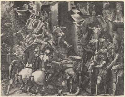 トロイの陥落とアエネアスの脱出 作： Giorgio Ghisi after Giovanni Battista Scultori
