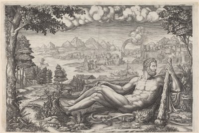 彼の労働から休むヘラクレス 作： Giorgio Ghisi after Giulio Romano