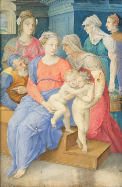 聖エリザベス、洗礼者ヨハネ、3人の貴婦人のいる聖家族、1557年頃 作： Giorgio Giulio Clovio