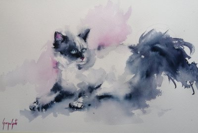青い瞳の水彩画の猫 作： Giorgio Gosti