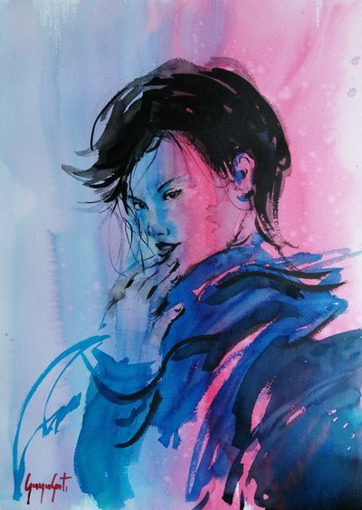 ダイナミックなピンクとブルーのポートレート 作： Giorgio Gosti