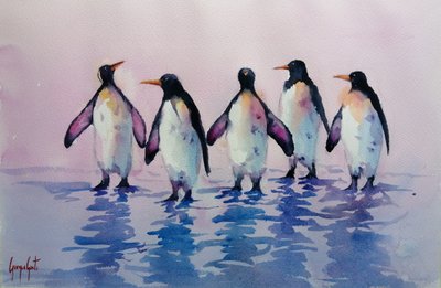 歩くペンギン5羽 作： Giorgio Gosti