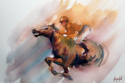 疾走する競走馬の躍動感 作： 