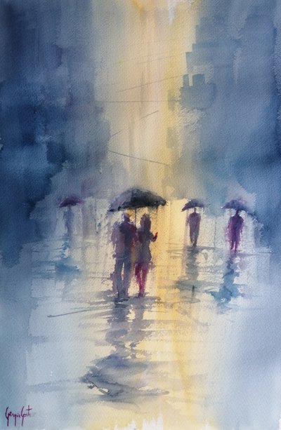 雨の街の傘 作： Giorgio Gosti