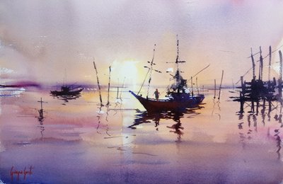 静かな夕日の映り込み 作： Giorgio Gosti